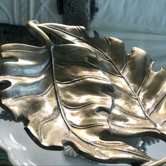 🌴NWT Huge Gold Hawaiian Leafs Coffee Table Bowl - Picture 3 of 6